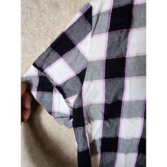 VICTORIA'S SECRET Black Gray Plaid Gold Thread Shorts Pajama Set SZ M - Picture 4 of 13